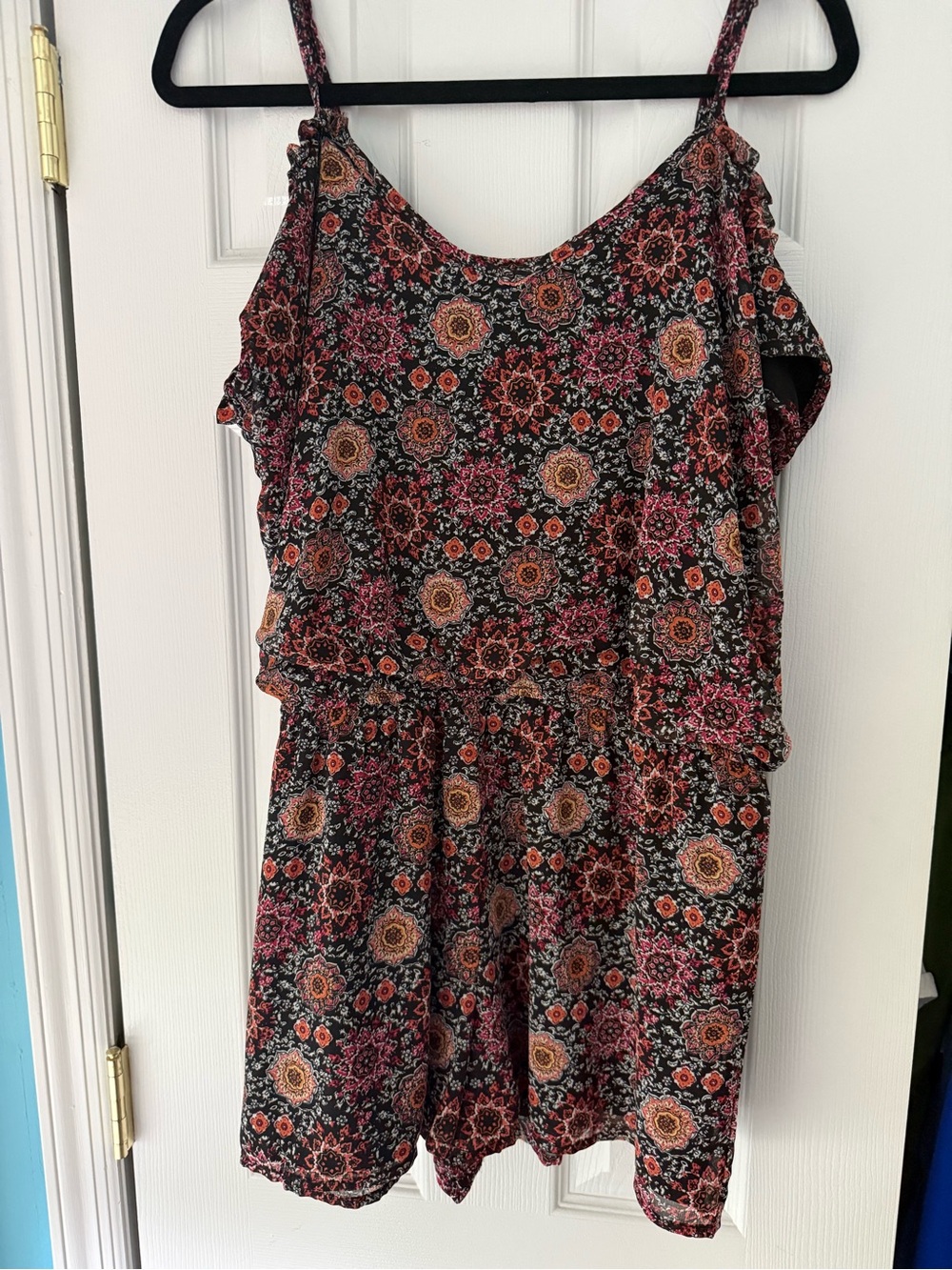 Cold-Shoulder Romper with Pink & Orange Medallions